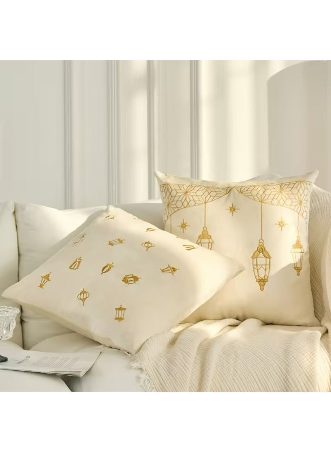 Kandid Ramadan Crescent & Lantern Velvet Embroidered Pillowcase (40x40cm) - Image 4